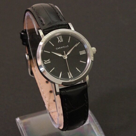 Caravelle Ladies Quartz Dress Watch By Bulova Black Textured Dial, Strap 28mm - Picture 2 of 12